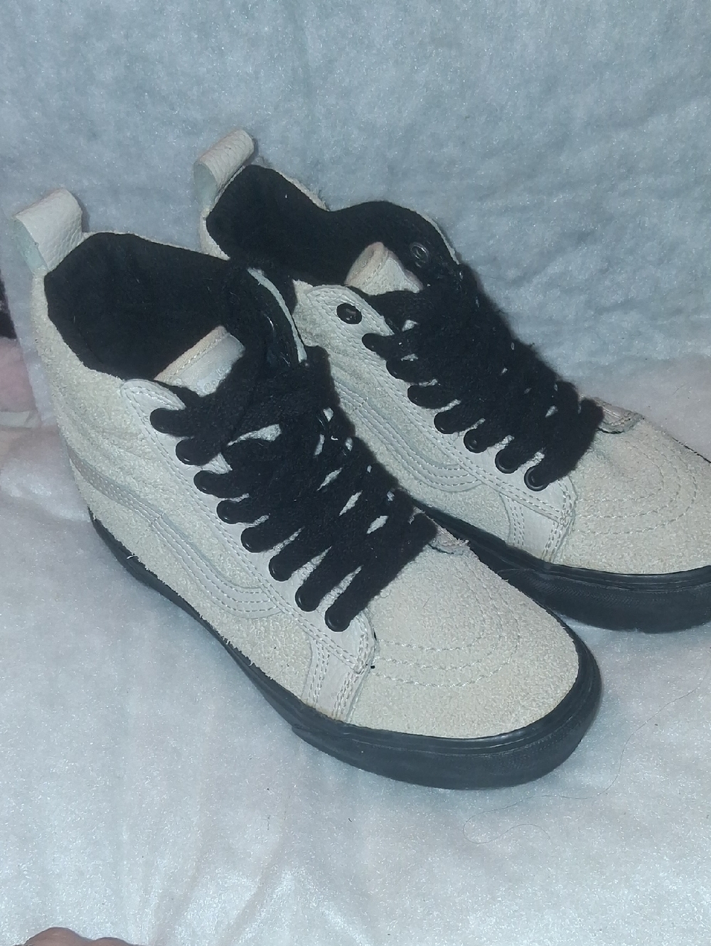 Vans Cream and Black High-Top Sneakers